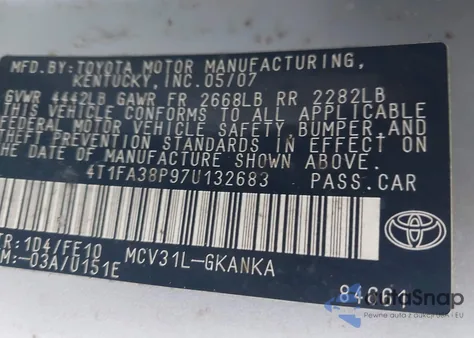 2007 Toyota Camry Solara Se from USA, damaged, VIN 4T1FA38P97U132683